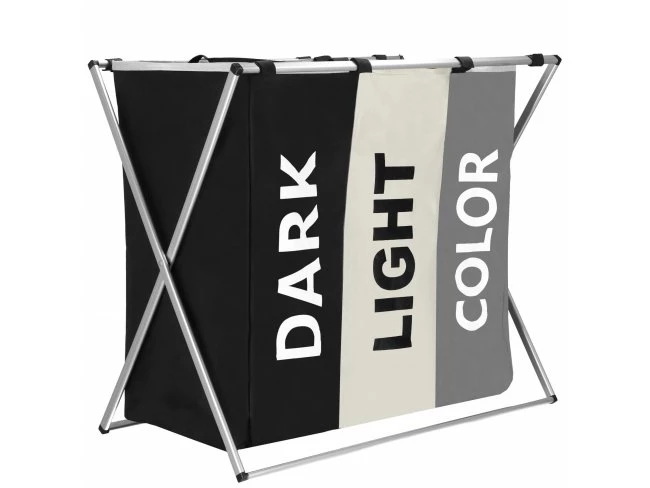 Kôš na bielizeň trojitý - 146 L - skladací - čierno/béžovo/sivá