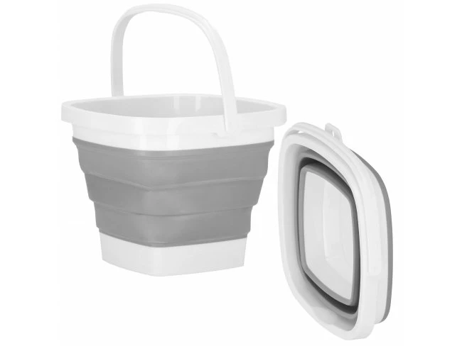 Skladacie vedro silikónové hranaté - 5L - sivo-biele