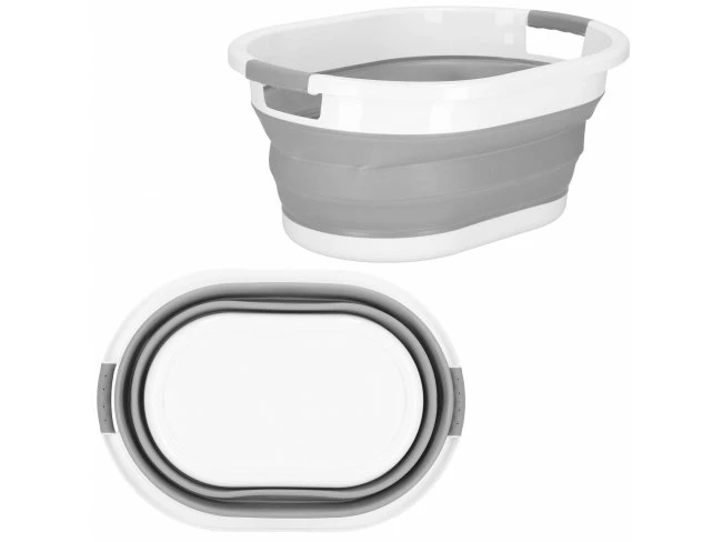 Skladací kôš na prádlo silikónový - 39L - šedo-biely