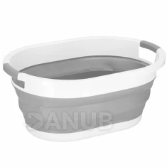 Skladací kôš na prádlo silikónový - 24L - šedo-biely