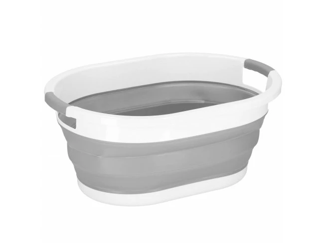 Skladací kôš na prádlo silikónový - 24L - šedo-biely