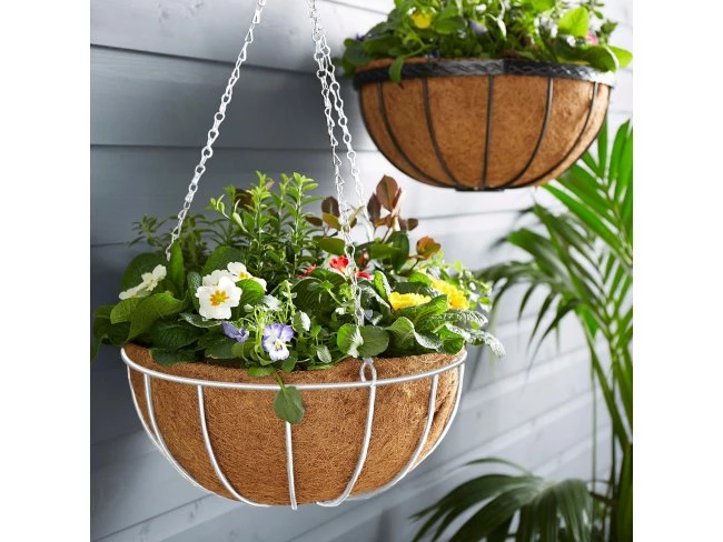 Zavesiteľný kovový košík - ku kvetináčom - 25 cm - biely