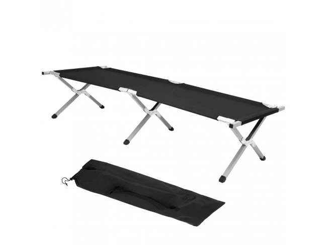 Skladacia cestovná posteľ kempingová - do 150 kg - čierna