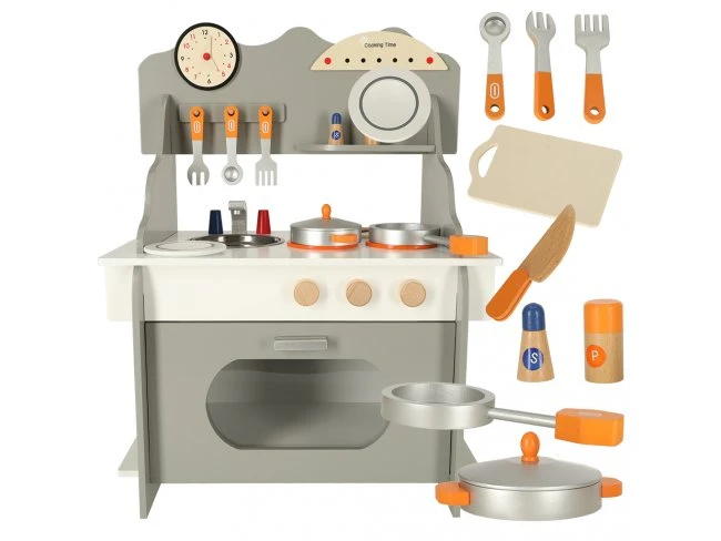 Drevená kuchynka pre deti s veľkou rúrou - MDF - sivá