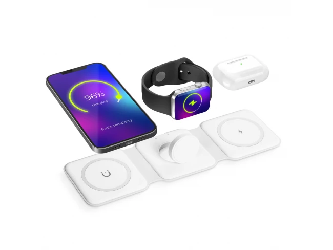 Bezdrôtová nabíjacia stanica - 3 v 1 - biela