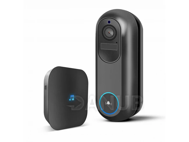 Sada smart Wi-Fi videovrátnika - s akumulátorom,12V - MicroSD, FHD, PIR - čierna