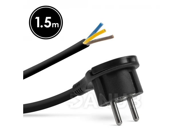 Montovateľná sieťová zástrčka - plastové ucho - 1,5 metrov dlhý kábel - 3 x 1,5 mm2 - čierna