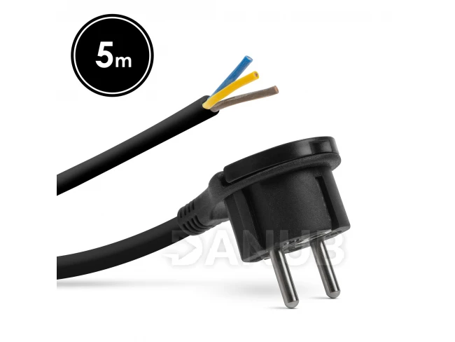 Montovateľná sieťová zástrčka - plastové ucho - 5 metrov dlhý kábel - 3 x 1,5 mm2 - čierna