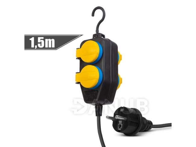 Predlžovačka do exteriéru s krytom - 1,5 m - 4 x 230V - 3 x 1,5 mm2 - IP44