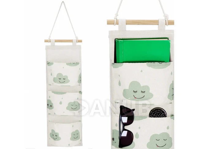 Nástenný organizér - 3 vrecká - mraky na béžovej