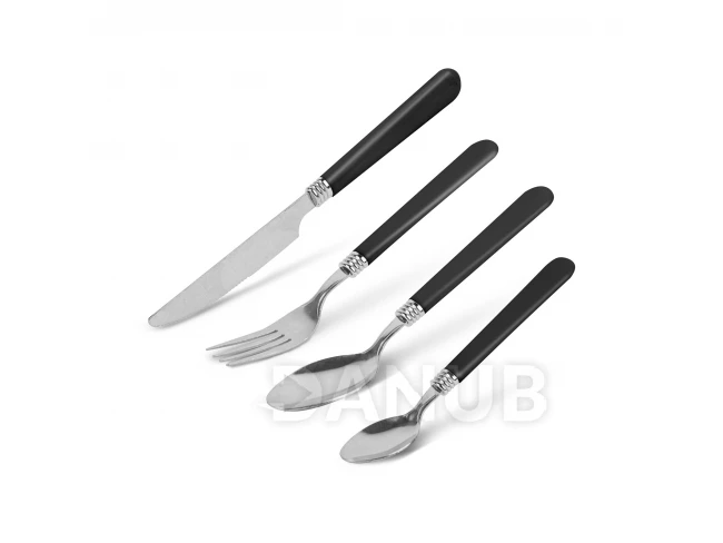 Súprava príborov s držiakom - čierna - 16 častí - 32,7 x 19,5 x 4,7 cm