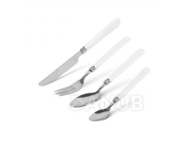 Súprava príborov s držiakom - biela - 16 častí - 32,7 x 19,5 x 4,7 cm