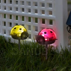 LED solárna lampa - lienka - studená biela - červená / žltá - 75 x 60 x 156 mm