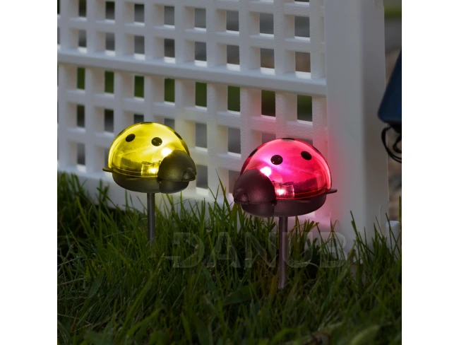 LED solárna lampa - lienka - studená biela - červená / žltá - 75 x 60 x 156 mm