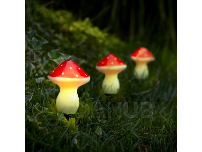 LED solárna lampa - 3 ks hríbov - teplá biela