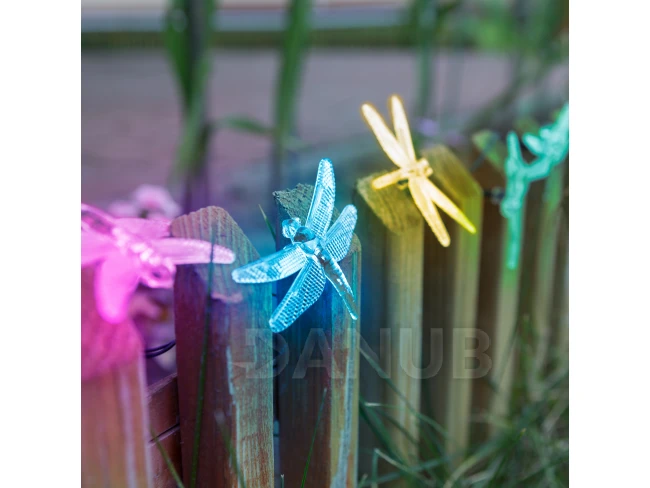 LED solárna sveteľná reťaz - vážka - 2,9 m - 10 farebných LED