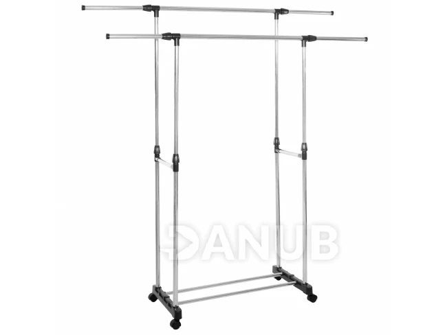 Vešiak na oblečenie - dvojitý - 85-150 cm na kolieskach - hliníkový - teleskopický