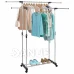 Vešiak na oblečenie - dvojitý - 85-150 cm na kolieskach - hliníkový - teleskopický