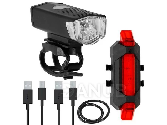 Sada svetiel na bicykel predné a zadné, 2 kusy, USB
