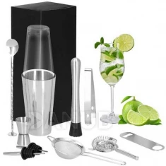 Barmanská súprava na kokteily - 11 prvkov - strieborná
