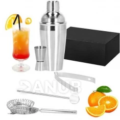 Barmanská súprava na nápoje - 5 prvkov - šejker 550ml - strieborná