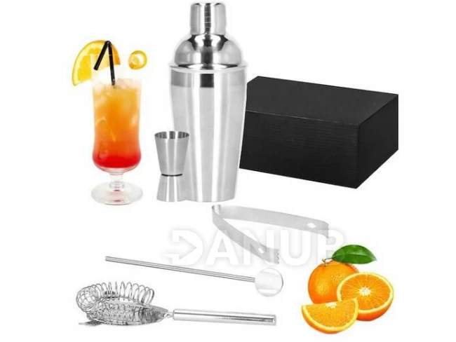 Barmanská súprava na nápoje - 5 prvkov - šejker 550ml - strieborná
