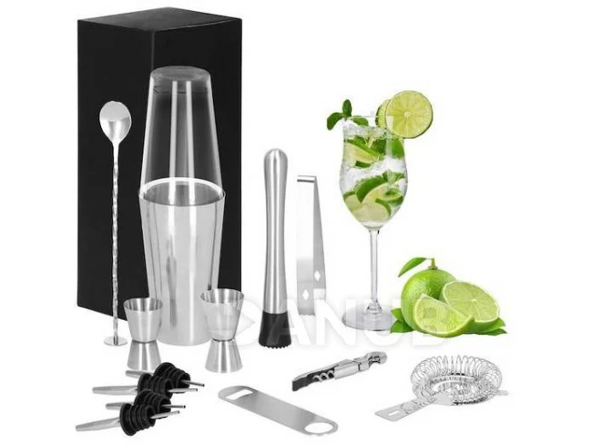 Barmanská súprava na nápoje - shaker 700 ml - 14 kusov - strieborná