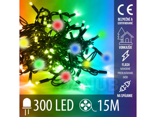 Vianočná led svetelná reťaz vonkajšia FLASH - na spájanie - 300led - 15m - multicolour