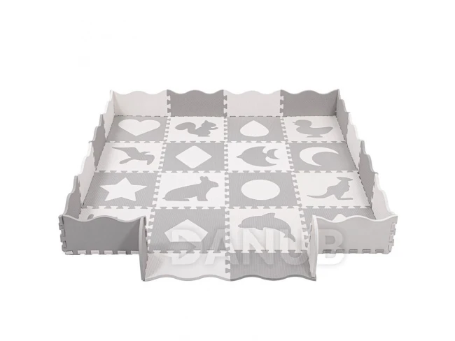 Penové puzzle štvorce - 150x150x1cm - zvieratá a tvary - biela, sivá