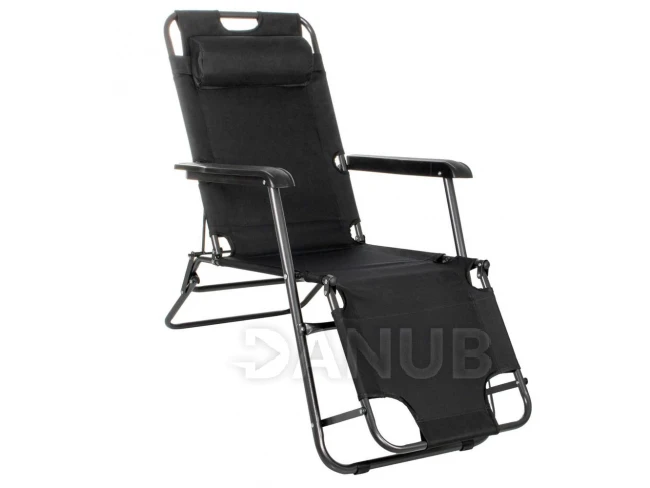 Skladacie záhradné lehátko s opierkou hlavy - čierna