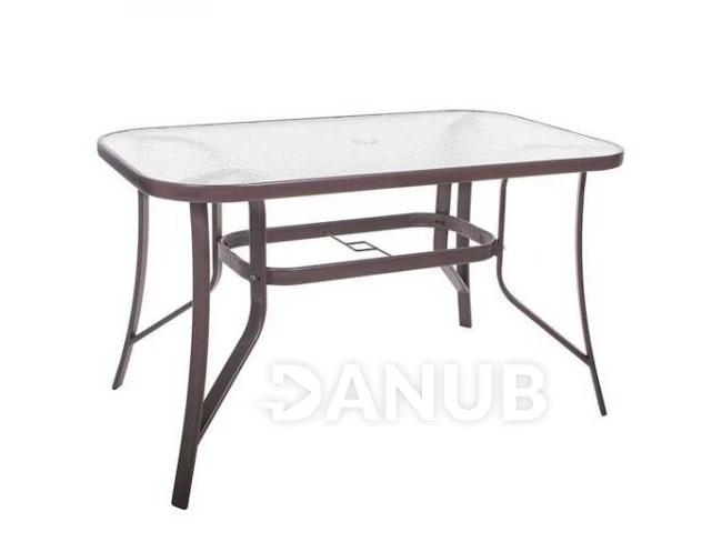 Záhradný stolík 120x70x70cm - kov + sklo, hnedý