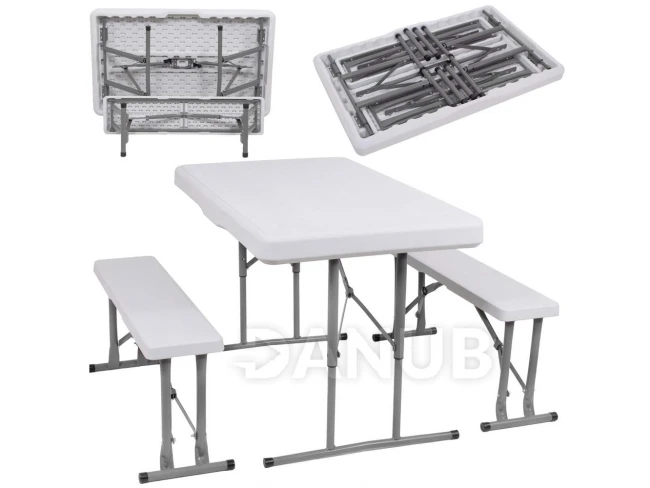 Rozkladací stôl s lavičkami - 105x65x69 cm -  biela