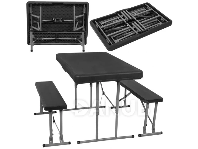 Rozkladací stôl s lavičkami - 105x65x69 cm - čierna a sivá