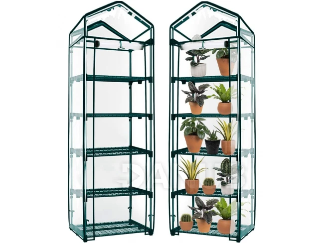 Záhradný/balkónový skleník s fóliou - 5 políc - 130g/m2 - 190x70x50cm - zelená