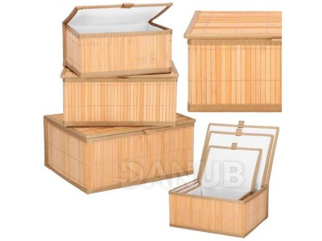 Bambusový organizér na kozmetiku, sada 3 ks - svetlohnedá