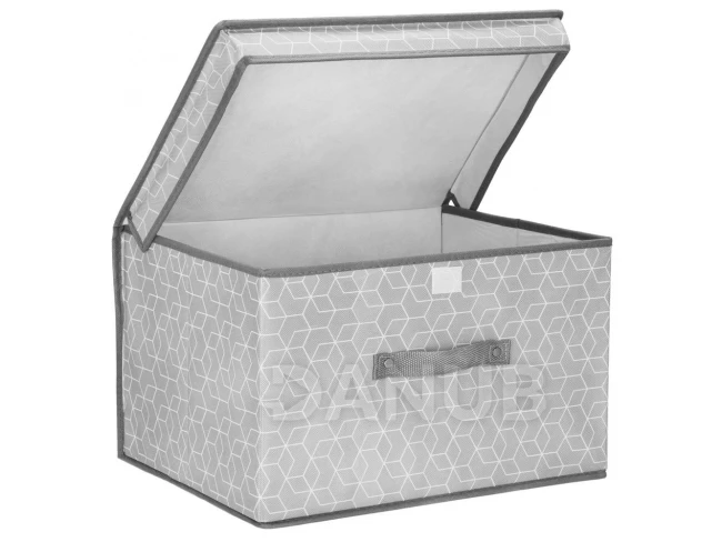 Úložný box s vekom - 25x40x30cm - šesťuholníky na sivej