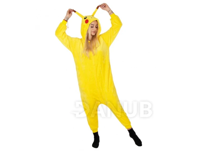 Plyšový overal Kigurumi - vzor pikachu - veľkosť S - 156 cm