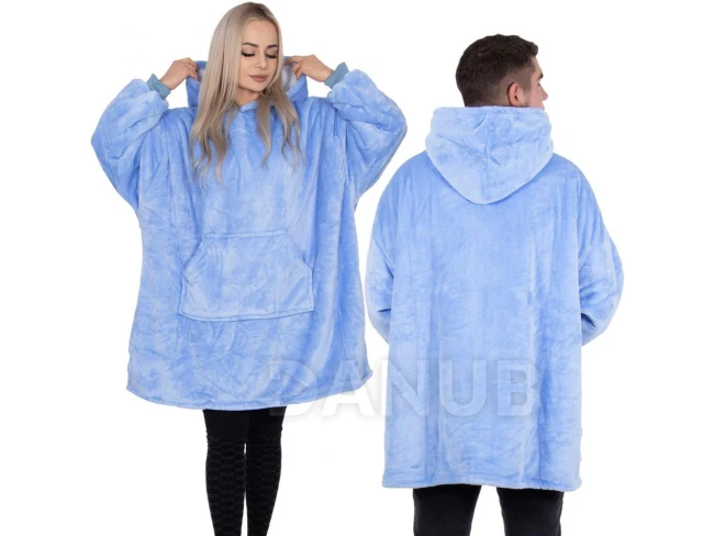 Unisex hrejivá velúrová mikina oversize 2v1 s kapucňou - svetlomodrá