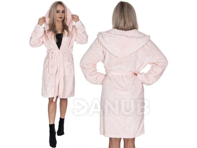 Dámsky plyšový župan WARM s kapucňou - S/M - ružový