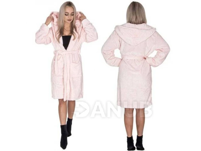 Dámsky plyšový župan WARM s kapucňou - L/XL - ružový