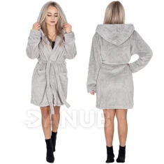 Dámsky plyšový župan Classic s kapucňou - L/XL - svetlosivý