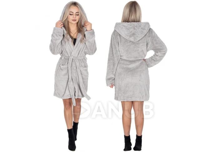 Dámsky plyšový župan Classic s kapucňou - L/XL - svetlosivý