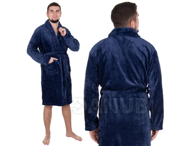 Pánsky plyšový župan - M/L - tmavomodrý