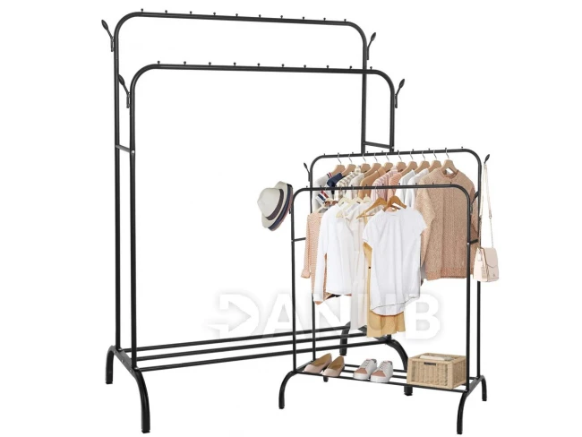 Vešiak na oblečenie - dvojitý - 146x110x55 cm - kovový - čierny