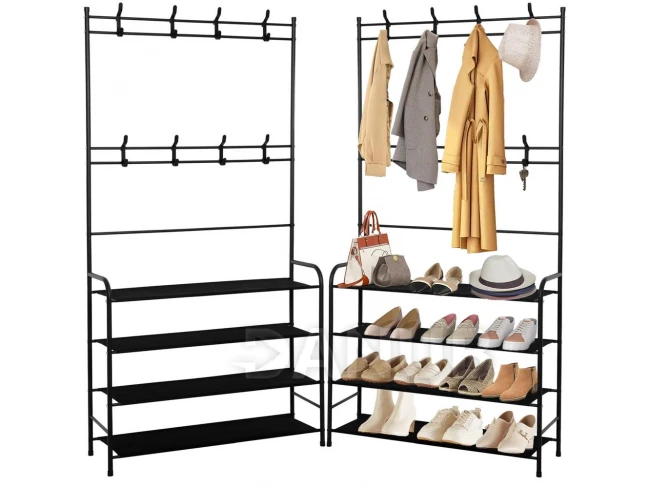 Vešiak na oblečenie + botník - 150x80x25 cm - kovový - čierny