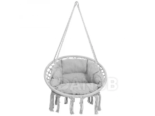 Hojdacie kreslo so strapcami - sivé + sivý vankúš