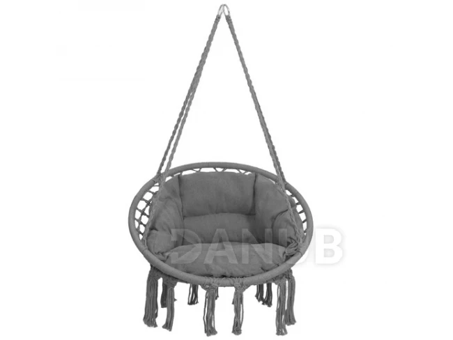 Hojdacie kreslo so strapcami - tmavosivé + tmavosivý vankúš