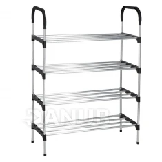 Botník na topánky - 4 police - čierna + strieborný rám