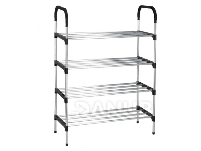 Botník na topánky - 4 police - čierna + strieborný rám