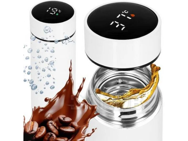 Termoska s ukazovateľom teploty - nerez - 500 ml - biela